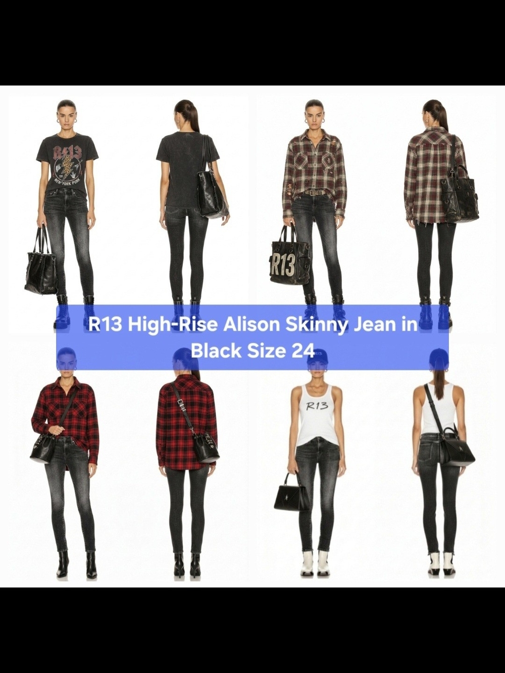 R13 High-Rise Alison Skinny Jean in Black Size 24